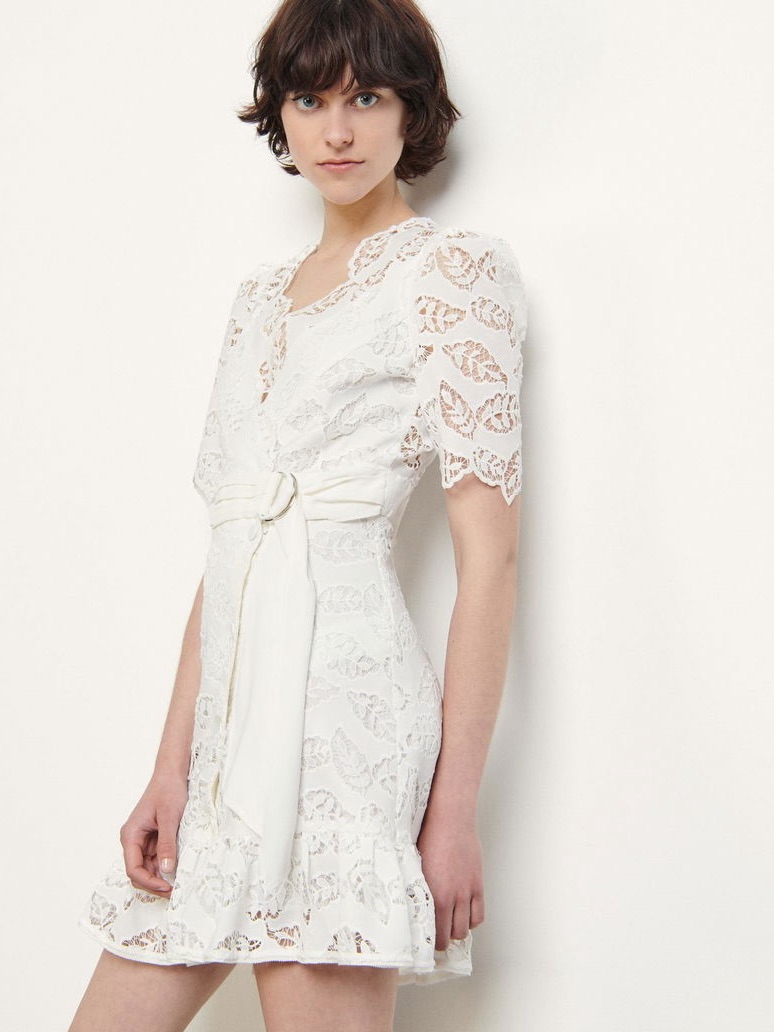 Sandro White Lace Mini Broderie Anglaise Wrap Around Dress New With Tags Size 36 — image 3 of 8